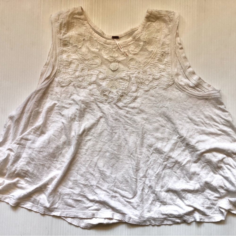 Free People White Lace Sleeveless Trapeze Tank Top Sz XS